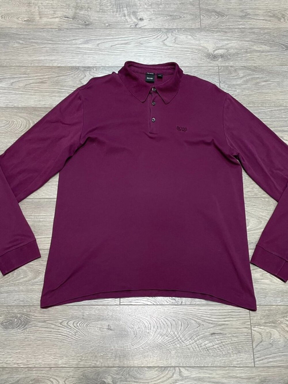 Hugo Boss Long Sleeve Polo Shirt Pima Cotton‎ Purple Burgundy Mens Size XL